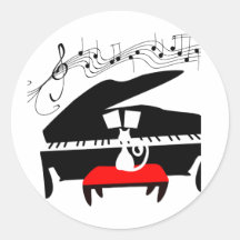 Chat et piano autocollants ronds