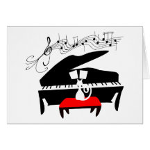 Chat et piano carte de vœux