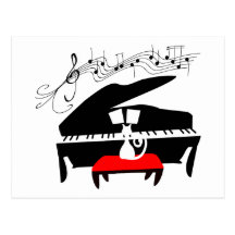 Chat et piano cartes postales