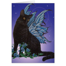 Chat féerique noir carte de vœux