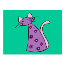 Chat floral pourpre cartes postales