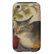 Chat français de la peinture originale d'aquarelle étui tough iPhone 3