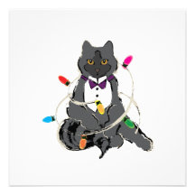Chat gris de Noël Carton D'invitation