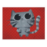 Chat gris mignon avec de grands yeux au beurre noi carte postale