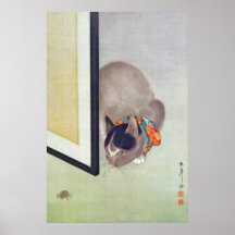 Chat japonais vintage avec la copie d'affiche d'ar