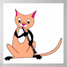 Chat jouant la clarinette posters