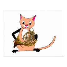 Chat jouant le cor de harmonie carte postale