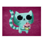 Chat mignon de Kitty avec le petit gâteau de Kawai Cartes Postales