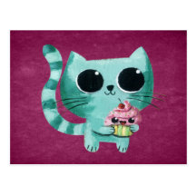Chat mignon de Kitty avec le petit gâteau de Kawai Cartes Postales