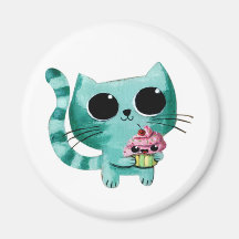 Chat mignon de Kitty avec le petit gâteau de Kawai Aimant