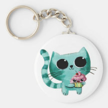 Chat mignon de Kitty avec le petit gâteau de Kawai Porte-clé