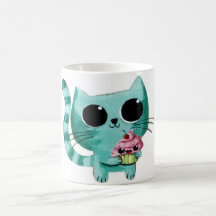 Chat mignon de Kitty avec le petit gâteau de Kawai Tasse