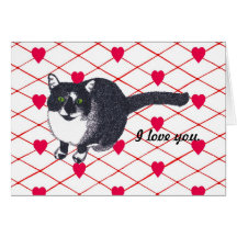 Chat mignon de smoking, je t'aime carte