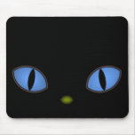 Chat noir avec de grands yeux bleus tapis de souris