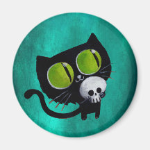 Chat noir de Halloween avec le crâne Aimant