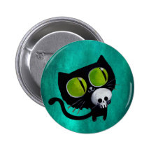 Chat noir de Halloween avec le crâne Pin's Avec Agrafe