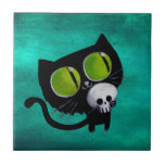 Chat noir de Halloween avec le crâne Carreau En Céramique