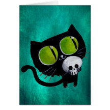 Chat noir de Halloween avec le crâne Cartes De Vœux