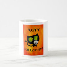Chat noir de Halloween avec le crâne Mug À Café