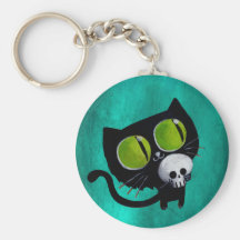 Chat noir de Halloween avec le crâne Porte-clés