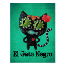 Chat noir des morts carte postale