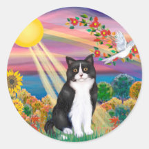 Chat noir et blanc - automne Sun Autocollants