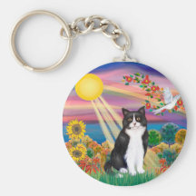Chat noir et blanc - automne Sun Porte-clef