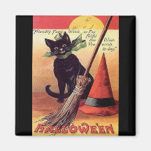 Chat noir vintage de Halloween Aimants Pour Réfrigérateur