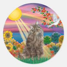 Chat norvégien tigré de forêt - automne Sun Adhésif Rond