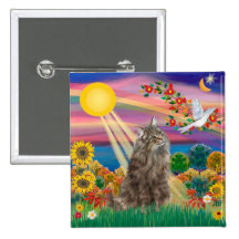 Chat norvégien tigré de forêt - automne Sun Badges