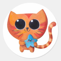 Chat orange mignon avec l'étoile adhésifs ronds