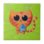 Chat orange mignon avec l'étoile carreaux