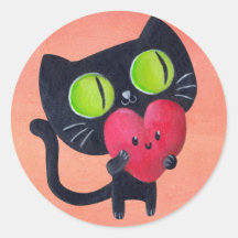 Chat romantique étreignant le coeur mignon rouge autocollants