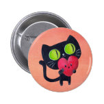 Chat romantique étreignant le coeur mignon rouge pin's avec agrafe