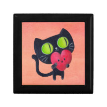 Chat romantique étreignant le coeur mignon rouge coffrets cadeaux