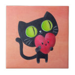 Chat romantique étreignant le coeur mignon rouge carreaux en céramique