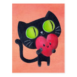 Chat romantique étreignant le coeur mignon rouge carte postale