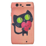Chat romantique étreignant le coeur mignon rouge coques droid RAZR