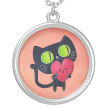 Chat romantique étreignant le coeur mignon rouge bijouterie