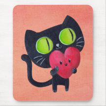 Chat romantique étreignant le coeur mignon rouge tapis de souris