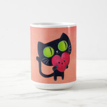 Chat romantique étreignant le coeur mignon rouge tasse à café