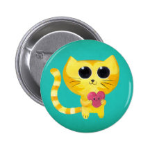 Chat romantique mignon avec le coeur de sourire badge