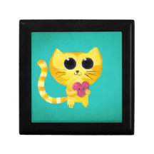 Chat romantique mignon avec le coeur de sourire boîte à bijoux