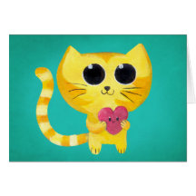 Chat romantique mignon avec le coeur de sourire cartes de vœux