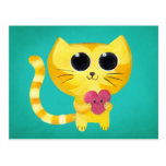 Chat romantique mignon avec le coeur de sourire cartes postales