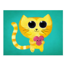 Chat romantique mignon avec le coeur de sourire cartes postales