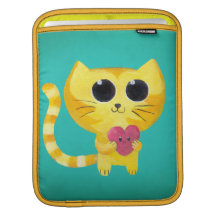 Chat romantique mignon avec le coeur de sourire housses iPad