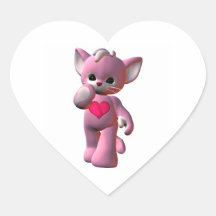 Chat rose de coeur adhésif