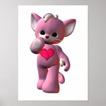 Chat rose de coeur poster