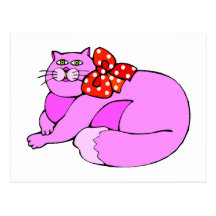 Chat rose paresseux carte postale
